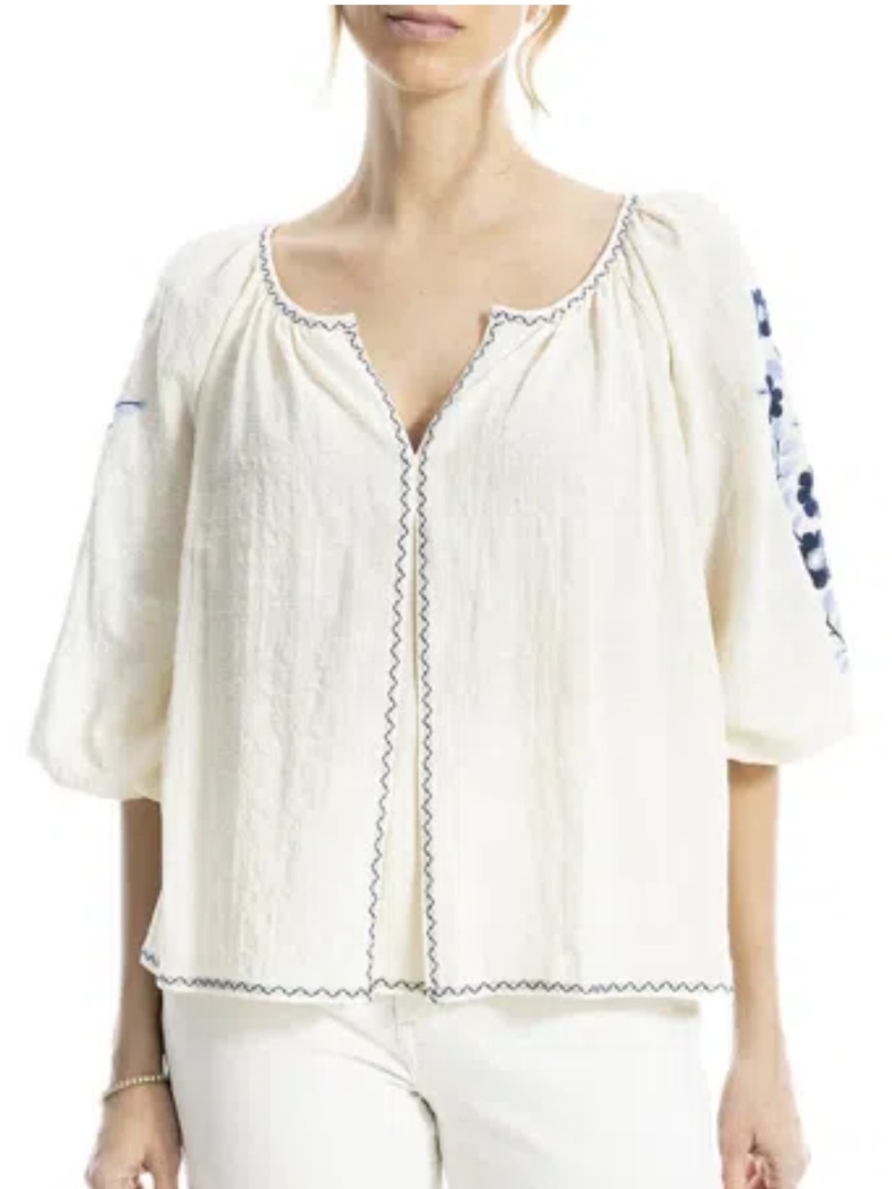 Max Studio White and Blue Floral Blouse